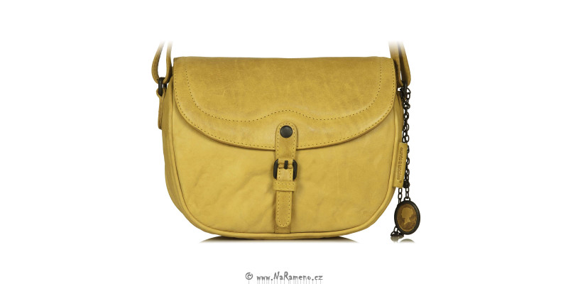 Malá dámská sedlová kabelka Aunts and Uncles z kůže Mrs. Lime Puff, barva citron-kari