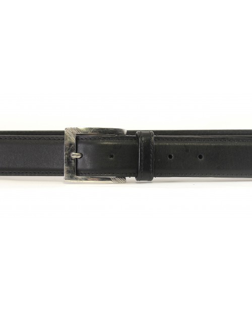 Černý kožený pásek HIDESIGN s lesklou otevřenou sponou AL250902, vel. 32" (XS) - obvod pasu cca 77-90 cm
