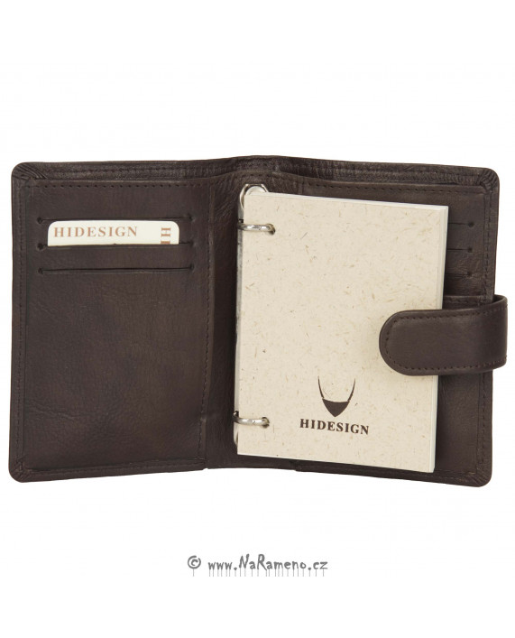 Hnědý kožený zápisník HIDESIGN s kapsami na karty a bankovky C-06