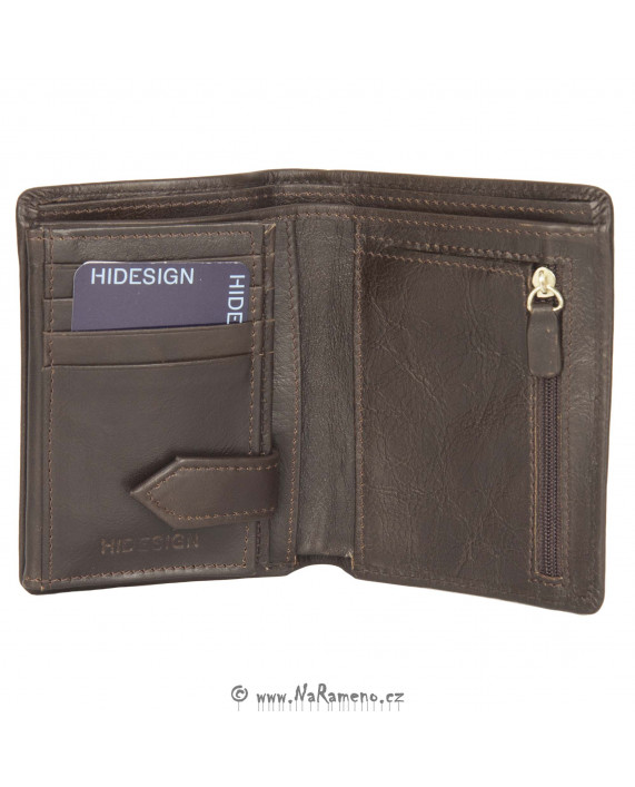 Pánská hnědá kožená peněženka HIDESIGN na výšku s vnitřní zápinkou L-108