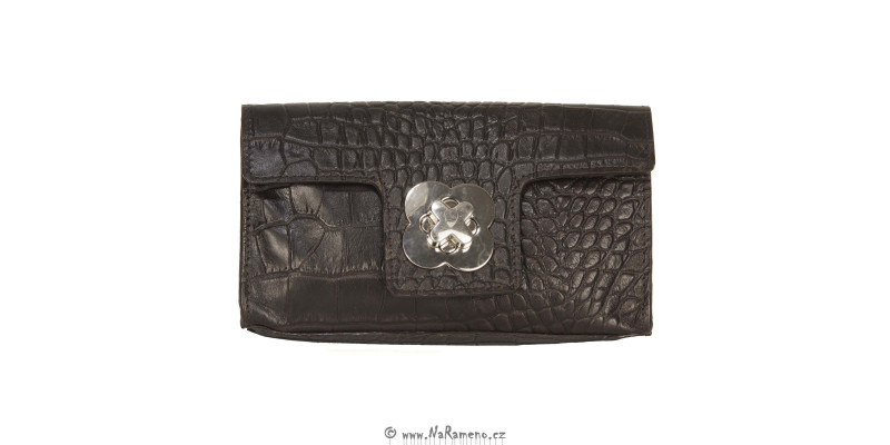 Malá hnědá dámská etue peněženka HIDESIGN s ražbou krokodýlí kůže Nebula W1